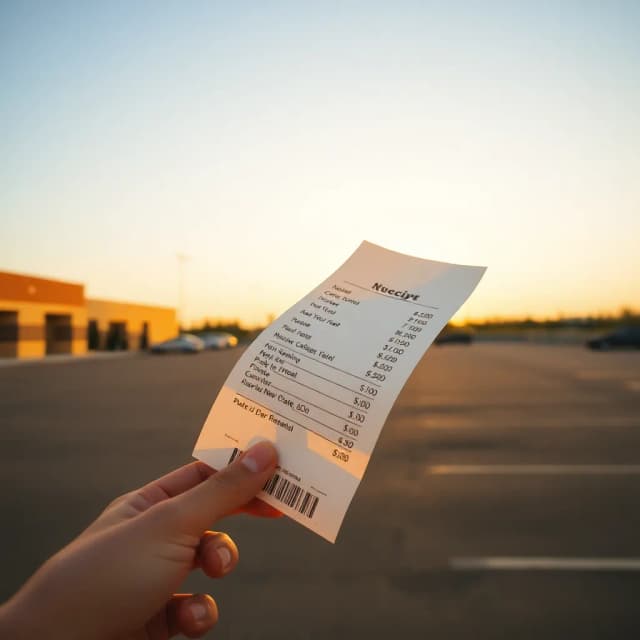FLUX Schnell renders: a thermal-printed receipt blowing across an empty parking lot, golden hour